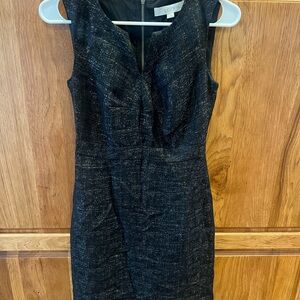 LOFT Black Silver Geometric Sheath Dress V-Neck Sleeveless Size 00